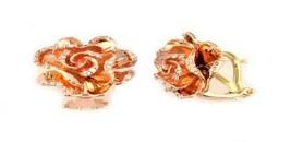 Rose Floral Flower Petals Diamond Pave Set 14K Rose Gold Stud Earrings