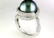 Grey Silver Black Tahitian Pearl White Gold Diamond Pave Set Spiral Bypass Ring