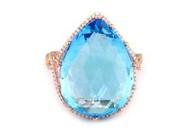 Pear Teardrop Shape Swiss Blue Topaz Diamond Halo Yellow Statement Spire Ring