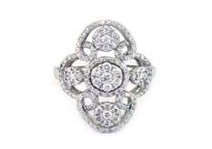 White Brilliant Diamonds Symbol Halo Pave Set 14K White Gold Statement Ring