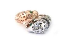 Panther Snow Leopard Double Two Toned 14K Gold Rose White Statement Animal Ring