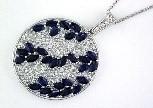 Blue Sapphire Marquise Shape Diamond Pave White Gold Pendant Medallion Necklace