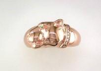 Panther Leopard Lioness Head Diamond Channel 14K Rose Gold Emerald Eyes Ring