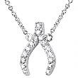 Diamond Wishbone Symbol Motif 18K White Gold Pendant Chain Necklace