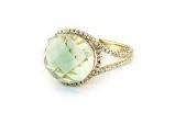 Round Shape Checkerboard Cut Green Amethyst Prasiolite 14K Gold Split Shank Ring