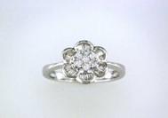 Diamond Floral Flower Petals Motif Baguette 14K White Gold Dainty Statement Ring