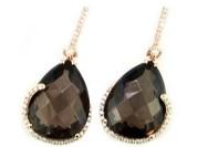 Pear Teardrop Shape Brown Smoky Quartz 14K Rose Gold Diamond Halo Drop Earrings