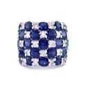 Blue Sapphire & Diamond Cluster Pave Set 14K White Gold Statement Band Ring