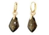 Shield Kite Shape Brown Smoky Quartz Diamond Accent Yellow Gold Drop Earrings