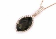 Marquise Shape Brown Smoky Quartz 14K Rose Gold Diamond Pave Pendant Necklace