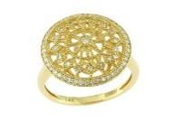 Diamond Compass Filigree Halo 14K Yellow Gold Statement Symbol Ring
