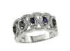 Round Blue Sapphires Diamonds Accents 14K White Gold Statement Band Ring