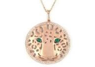 Diamonds Leopard Jaguar Panther Tiger Halo Rose Gold Pendant Medallion Necklace