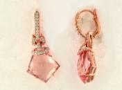 Shield Kite Shape Peach Pink Morganite Diamond Halo 18K Rose Gold Fancy Earrings