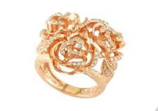 Rose Floral Flower Petals Diamond Pave Set 14K Rose Gold Statement Romantic Ring