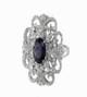 Oval Shape Blue Sapphire Diamonds Halo Pave Set White Gold Statement Motif Ring