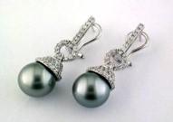 Silver Grey Black Tahitian Pearl Diamond 14K White Gold Drop Earrings
