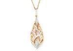 Elegant Diamond Pave Leaf Leaves Shell Motif 14K Rose Gold Pendant Necklace