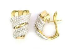Diamond Pave Spiral Waves Sculptural 14K Yellow Gold Statement Huggie Earrings