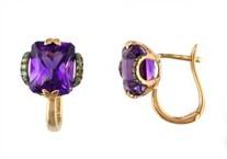 Radiant Shape Purple Violet Amethyst Diamond Bow 14K Rose Gold Stud Earrings