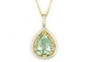 Pear Teardrop Shape Green Amethyst Prasiolite Gold Diamond Halo Pendant Necklace