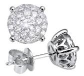 Diamond Cluster Pave Set Halo Set 14K White Gold Stud Earrings