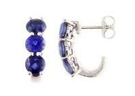 Round Blue Sapphire 14K White Gold Statement Small Huggie Hoops Earrings