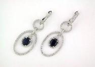 Oval Shape Blue Sapphire 14K White Gold Diamond Halo Drop Statement Earrings