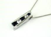 Round Blue Sapphire & Diamonds Tension Set 14K White Gold Pendant Necklace