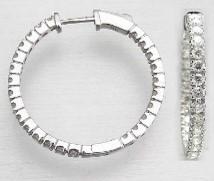 Classic Round Diamond Brilliant Cut 14K White Gold Medium Hoop Huggie Earrings