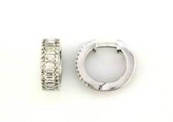 Diamond Baguette Round Pave 14K White Gold Statement Huggie Hoop Earrings
