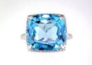 Cushion Shape Swiss Blue Topaz Diamond Halo 14K White Gold Cocktail Ring