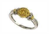 Yellow Diamond Pave Set Halo 14K White Gold Diamond Statement Ring
