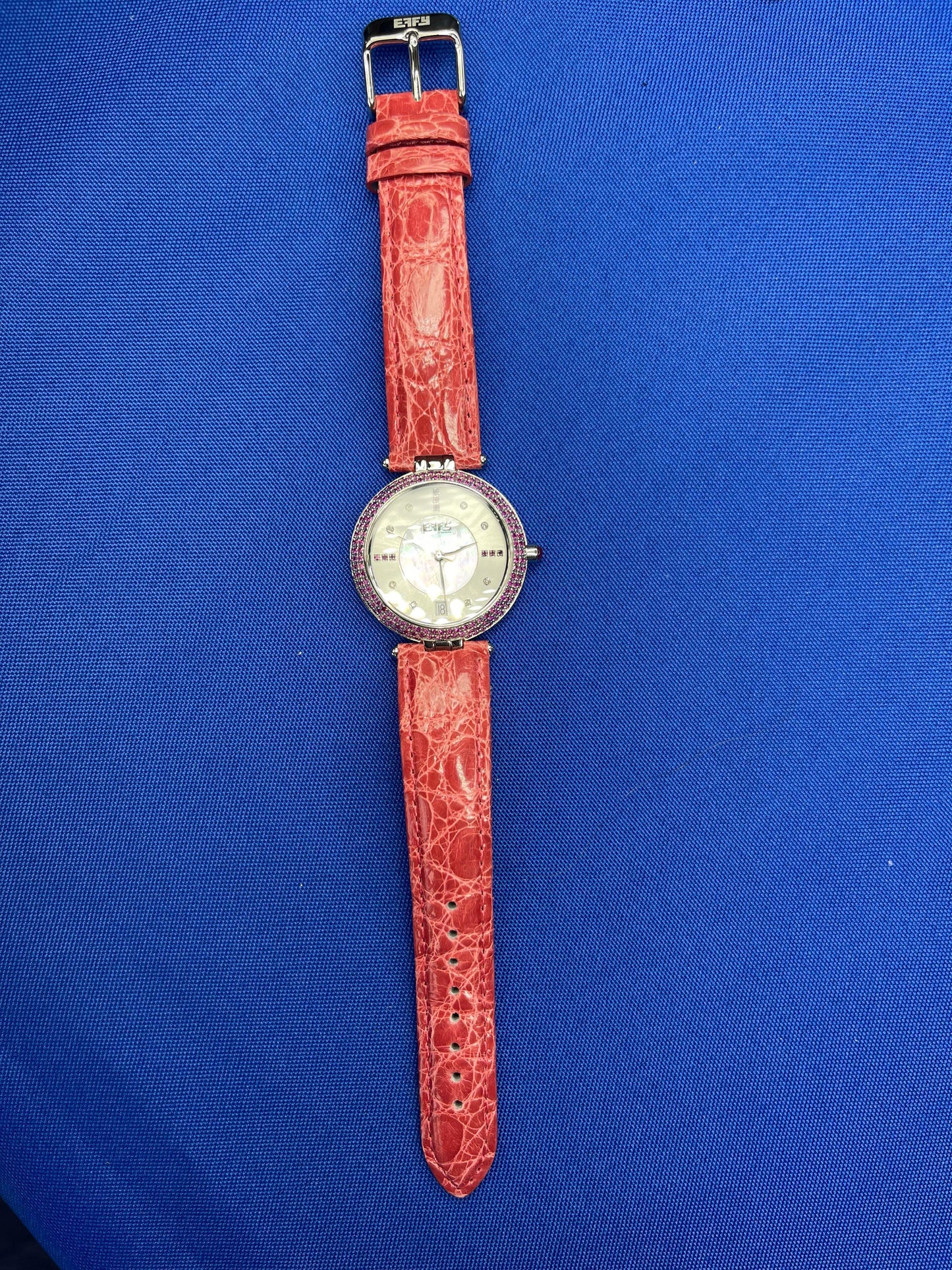 pink sapphire & diamond pave dial luxury swiss quartz exotic leather band watch