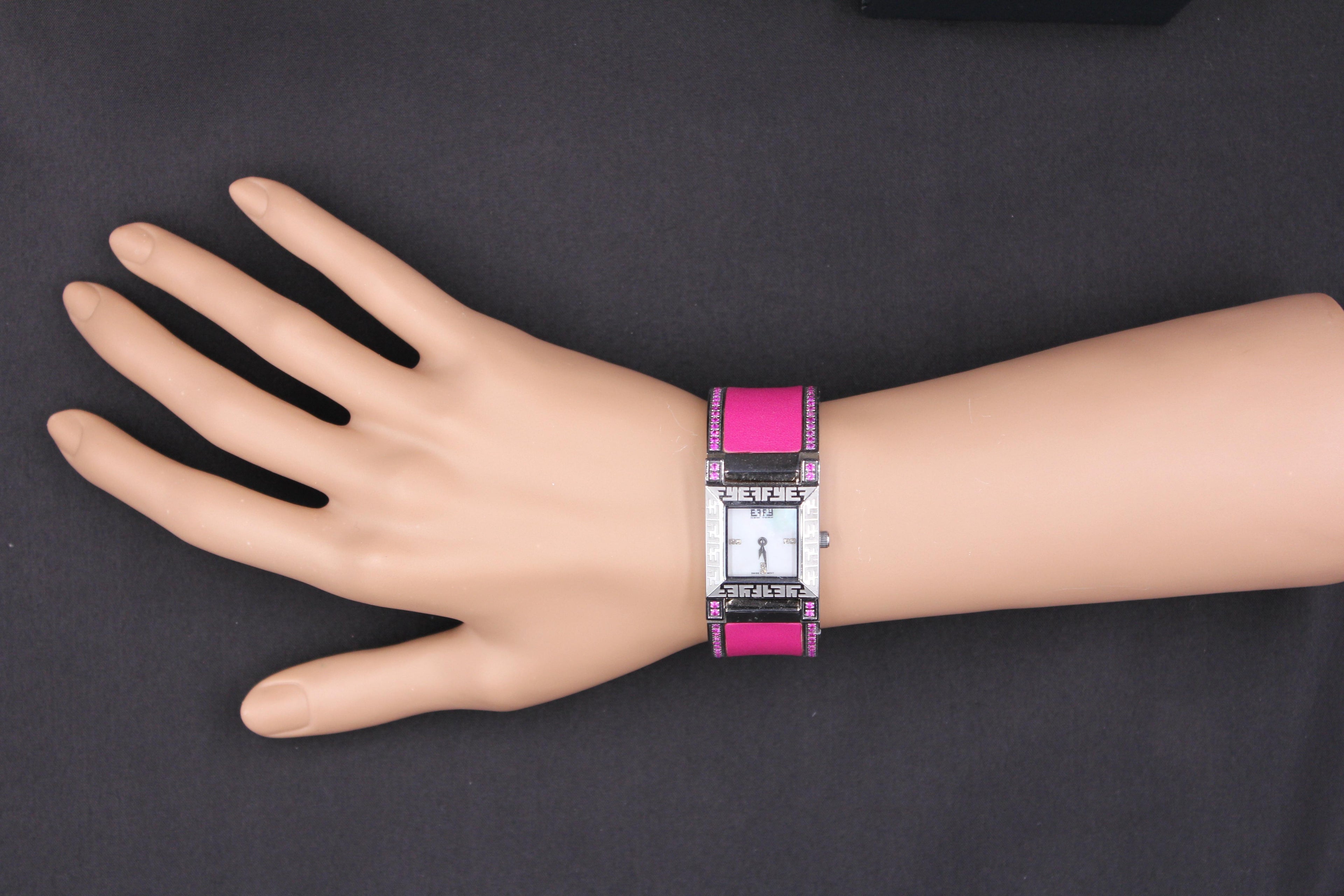Pink Sapphire & Diamond Pave Dial Luxury Swiss Quartz Exotic Watch 2.76 Tcw