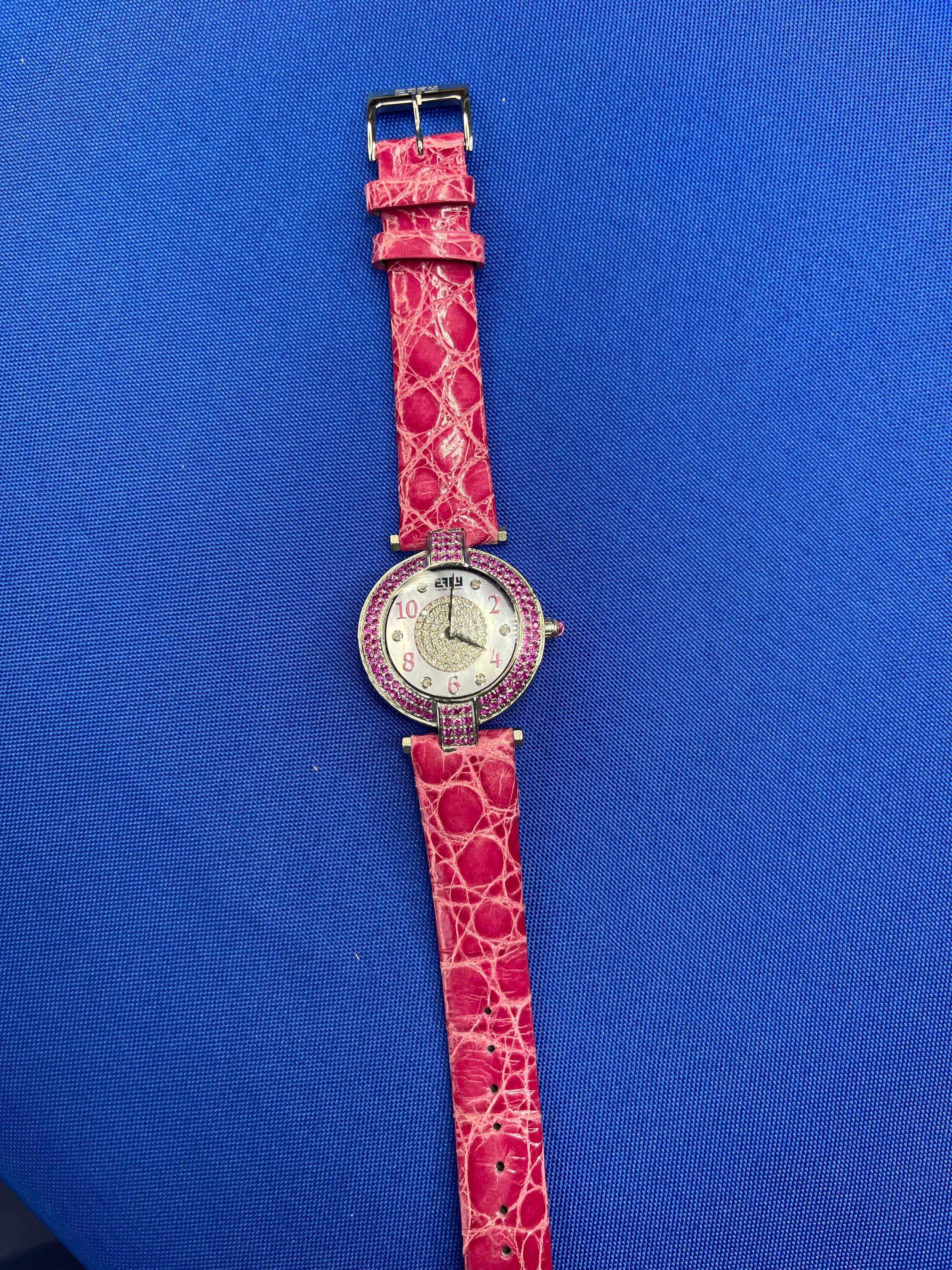 Pink Sapphires & Diamond Pave Dial Luxury Swiss Quartz Exotic Watch 3.28 Tcw