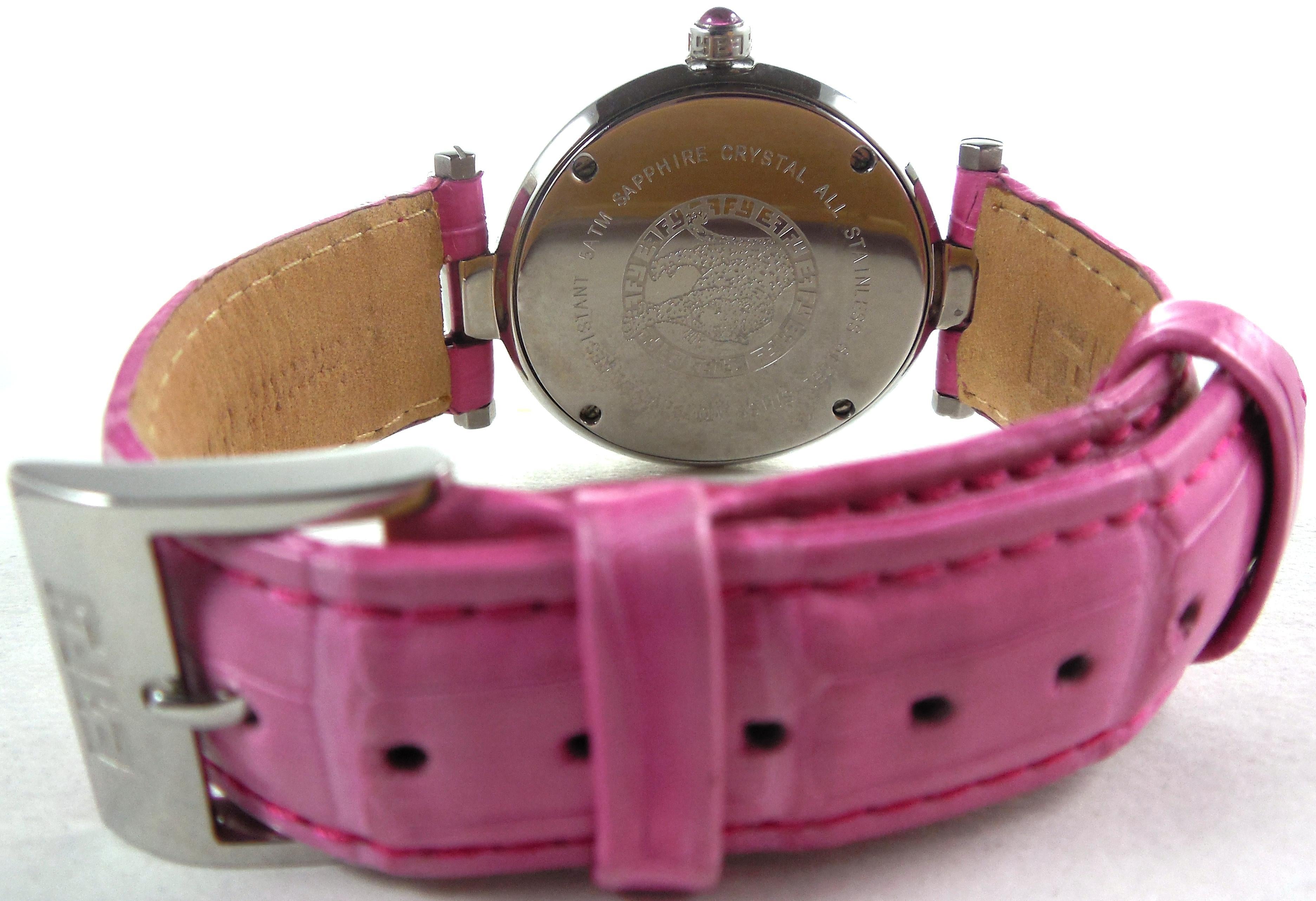 Pink Sapphires & Diamond Pave Dial Luxury Swiss Quartz Exotic Watch 3.28 Tcw