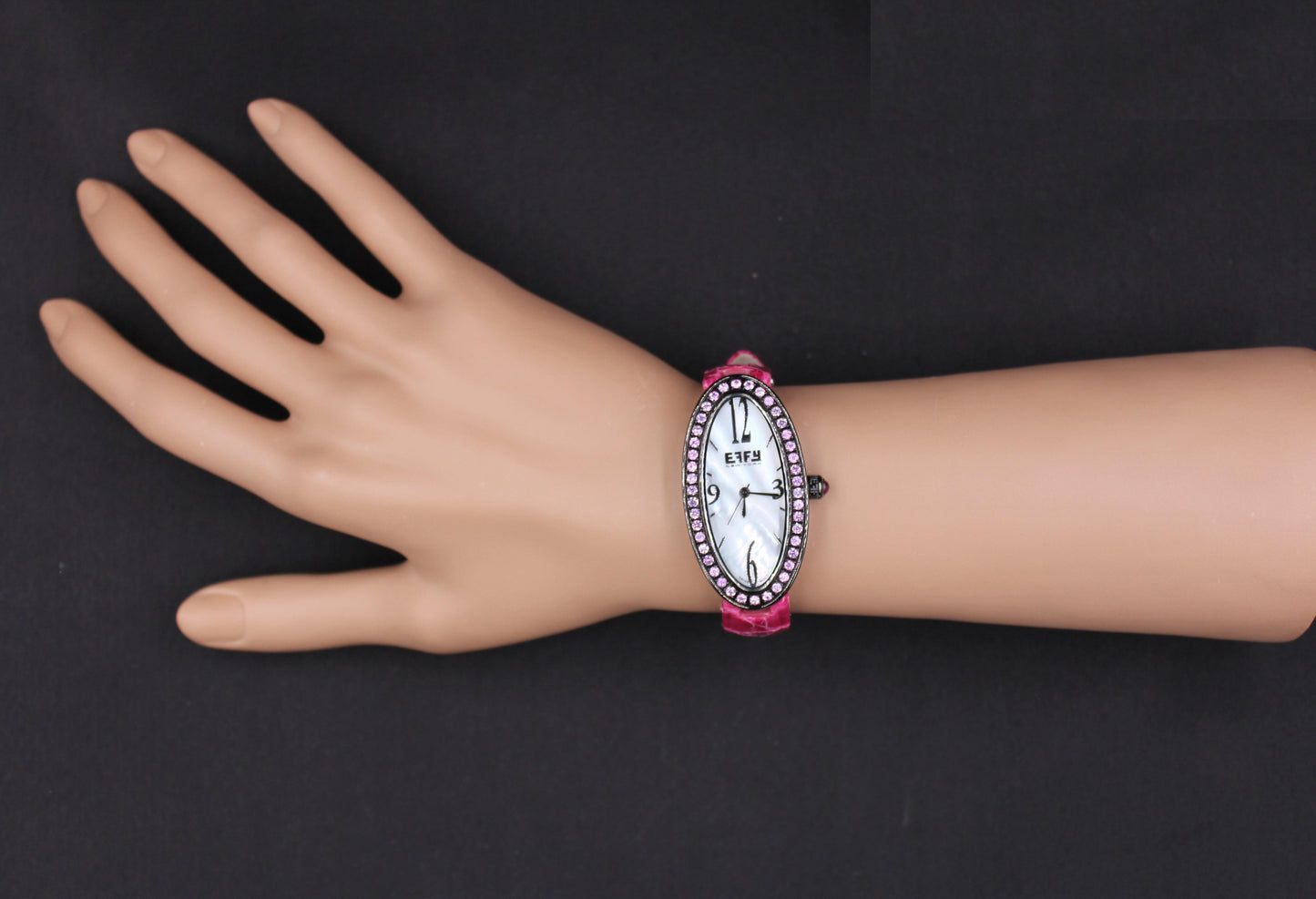 pink sapphires pave dial luxury swiss quartz exotic leather band watch