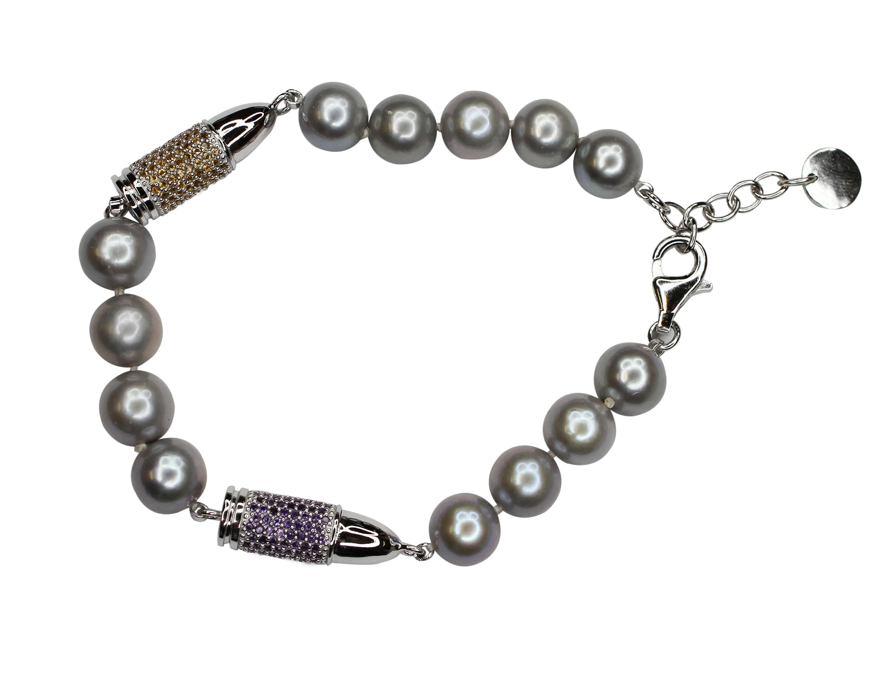 Purple Amethyst Orange Citrine Pave Set Gemstone Rocket Bullet Grey Silver Pearl