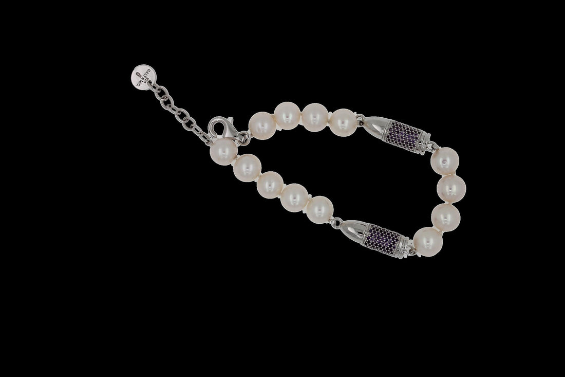 Purple Violet Amethyst Pave Set Gemstone Silver Rocket Bullet White Pearl Sterli