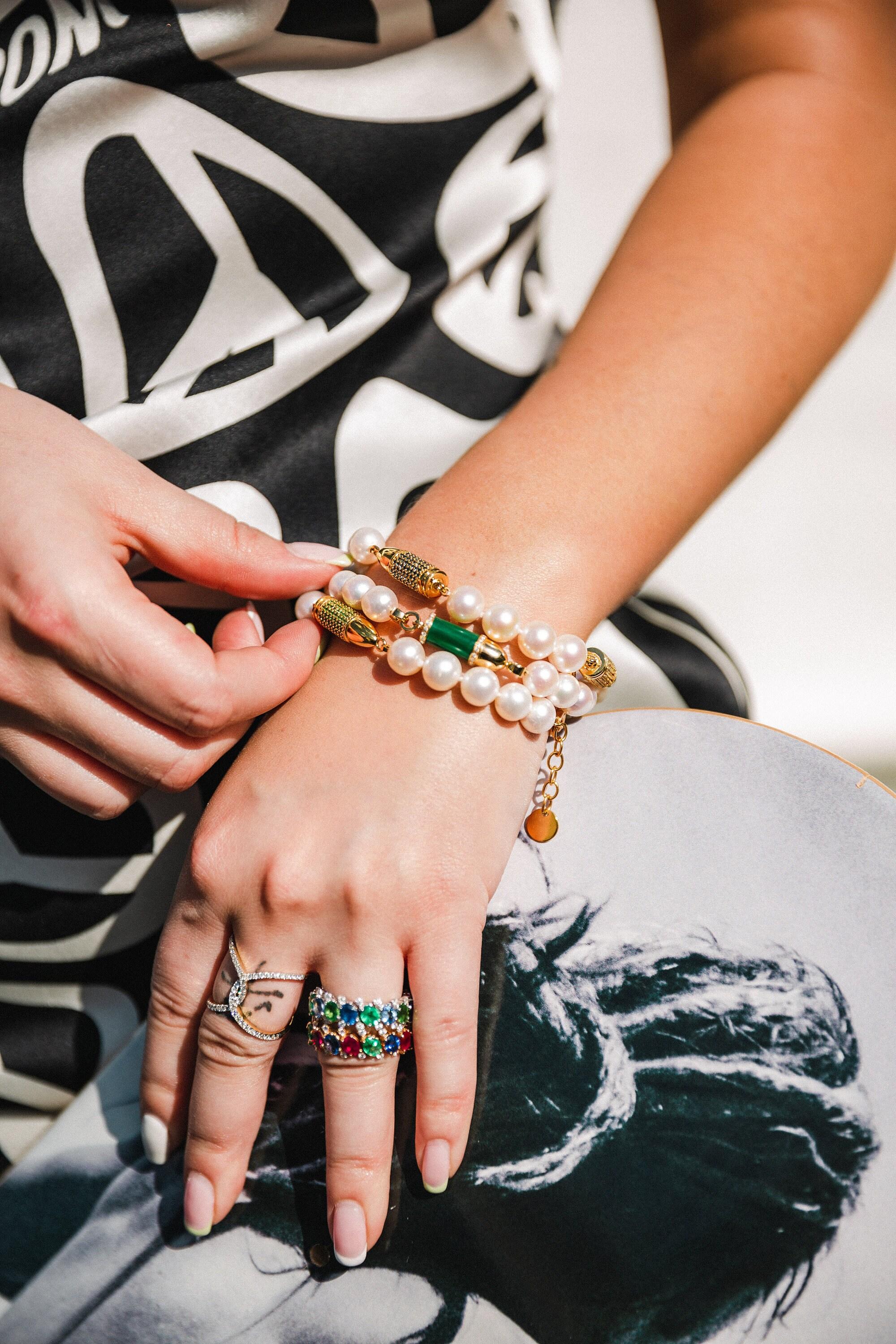 Blue Sapphire Pave Set Gemstone Silver Rocket Bullet White Pearl Sterling Silver