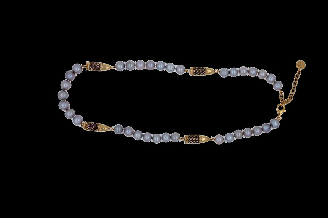 Purple Violet Amethyst Pave Set Gold Rocket Bullet Grey Pearl 18K Gold Vermeil S