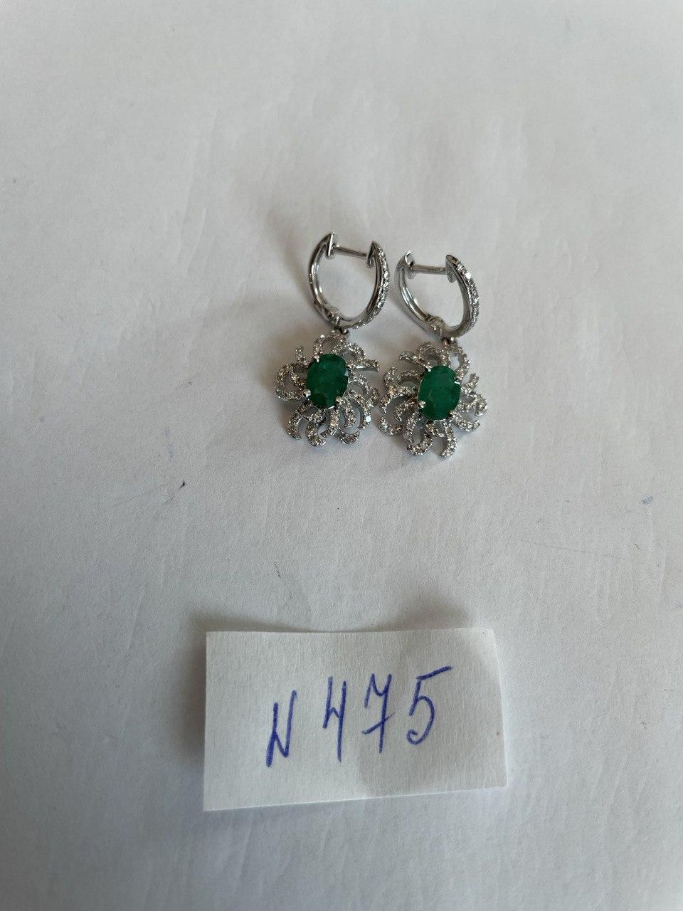 Oval Cut Green Emerald Diamond Pave Halo Oceanic Coral 14K White Gold Earrings