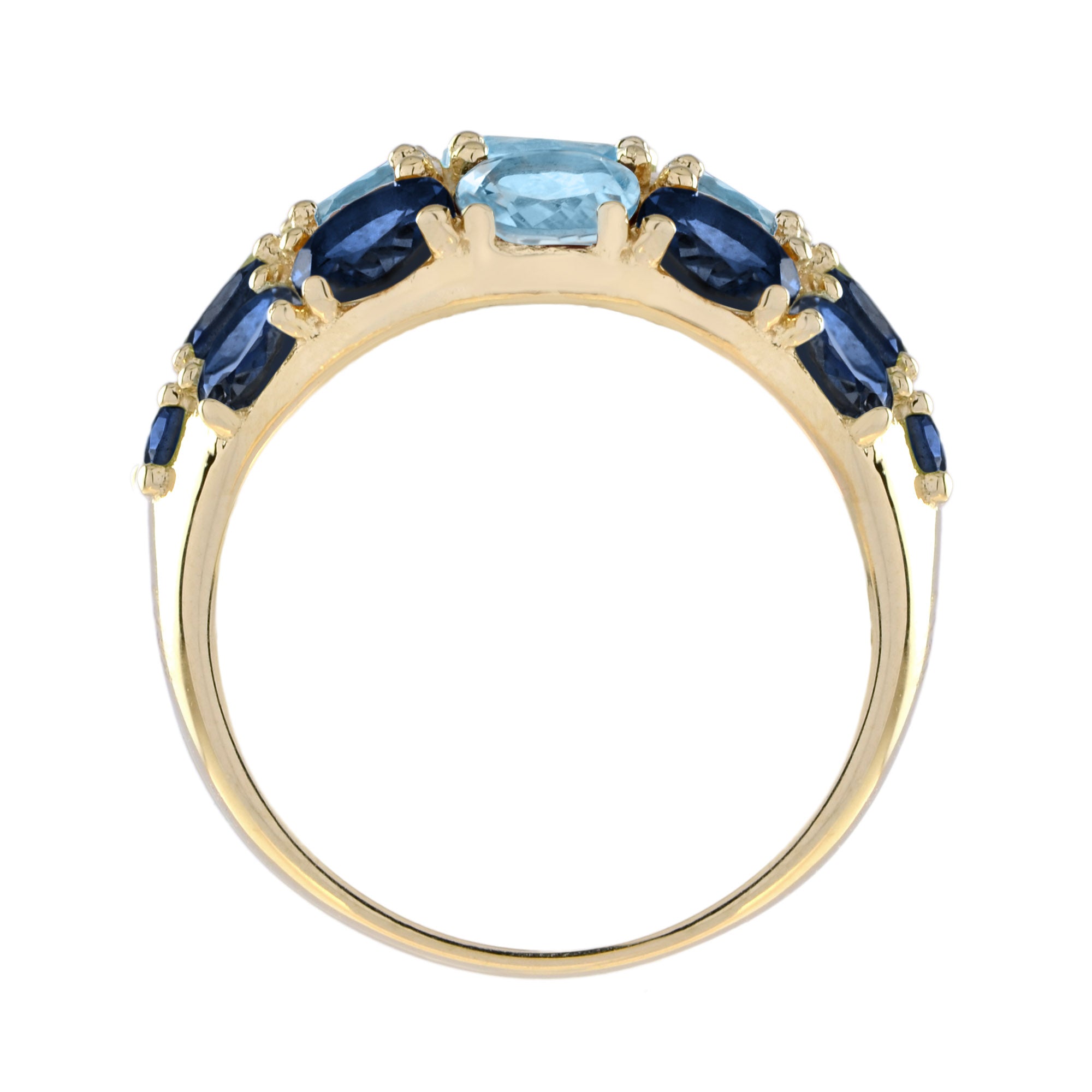Vintage Style Blue Topaz & Blue Sapphire Cocktail 14K Yellow Gold Cluster Ring
