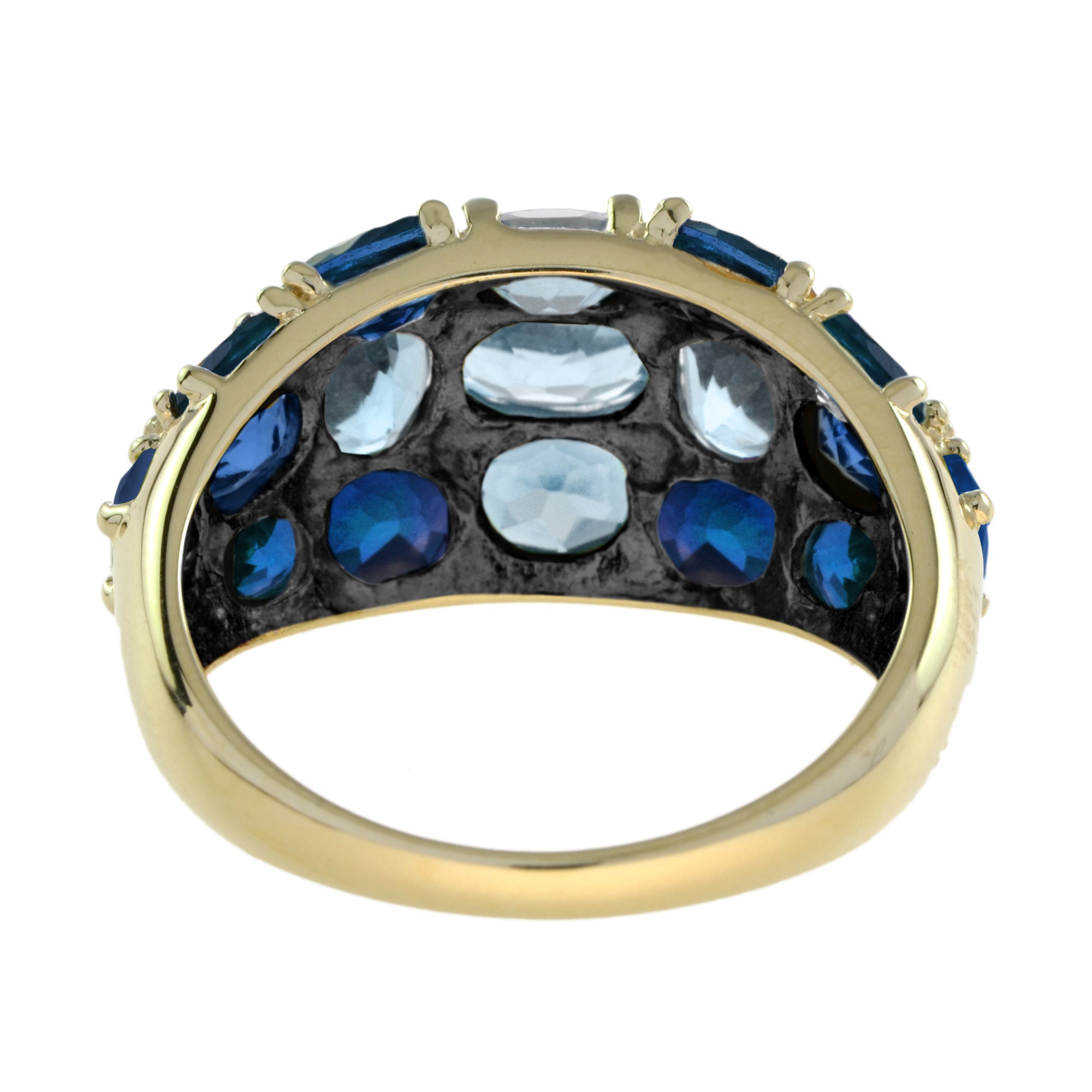 Vintage Style Blue Topaz & Blue Sapphire Cocktail 14K Yellow Gold Cluster Ring