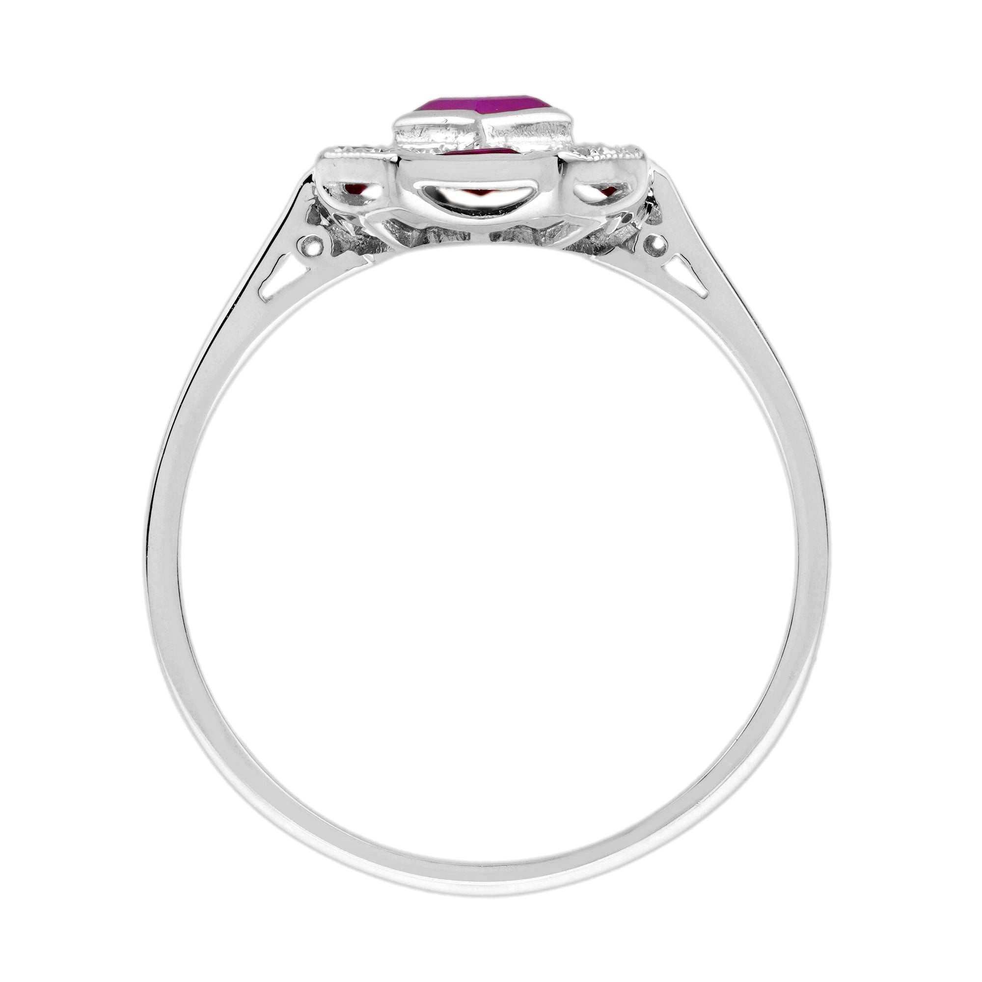 Rhombus Ruby & Diamond Art Deco Style Mosaic White Gold Ring