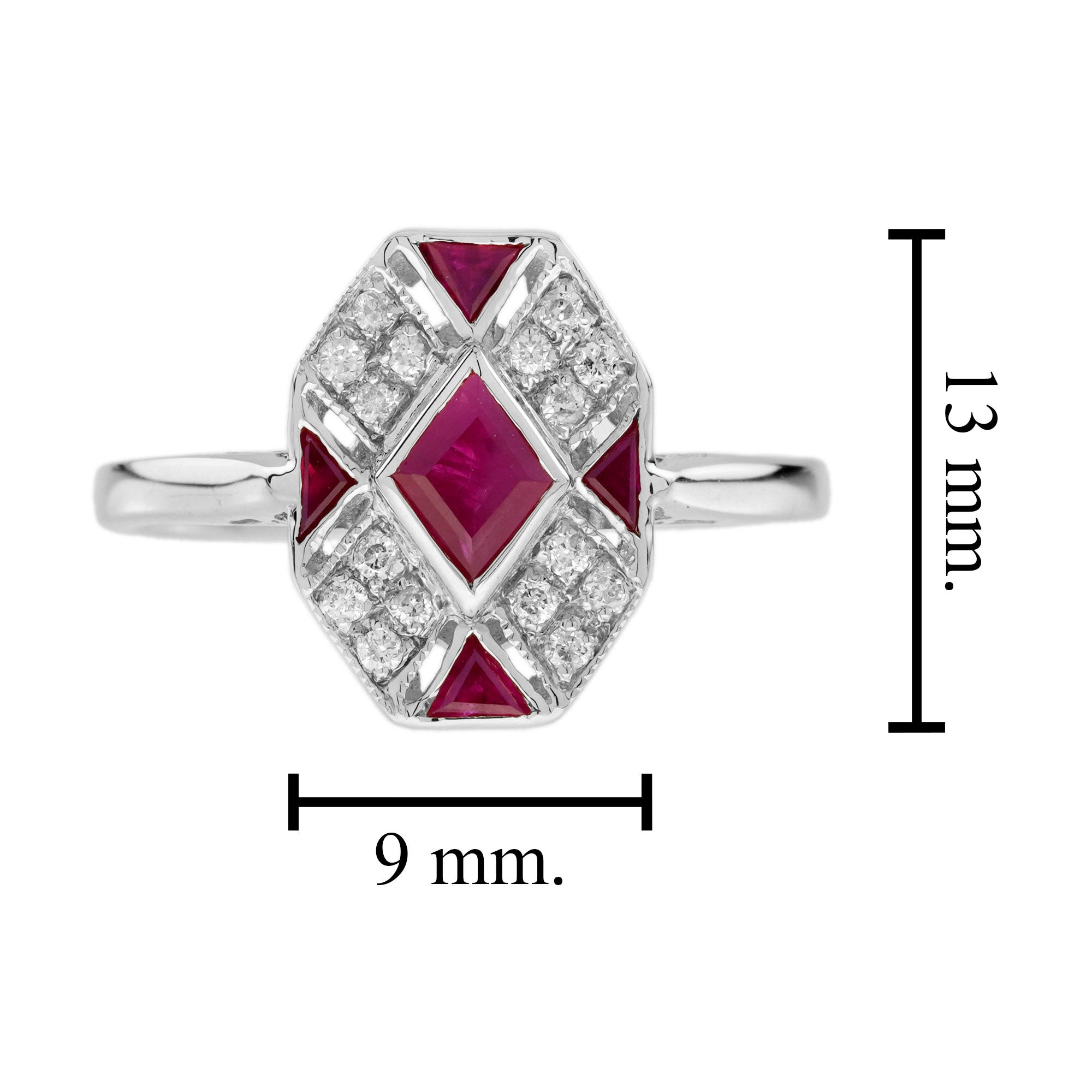 Rhombus Ruby & Diamond Art Deco Style Mosaic White Gold Ring