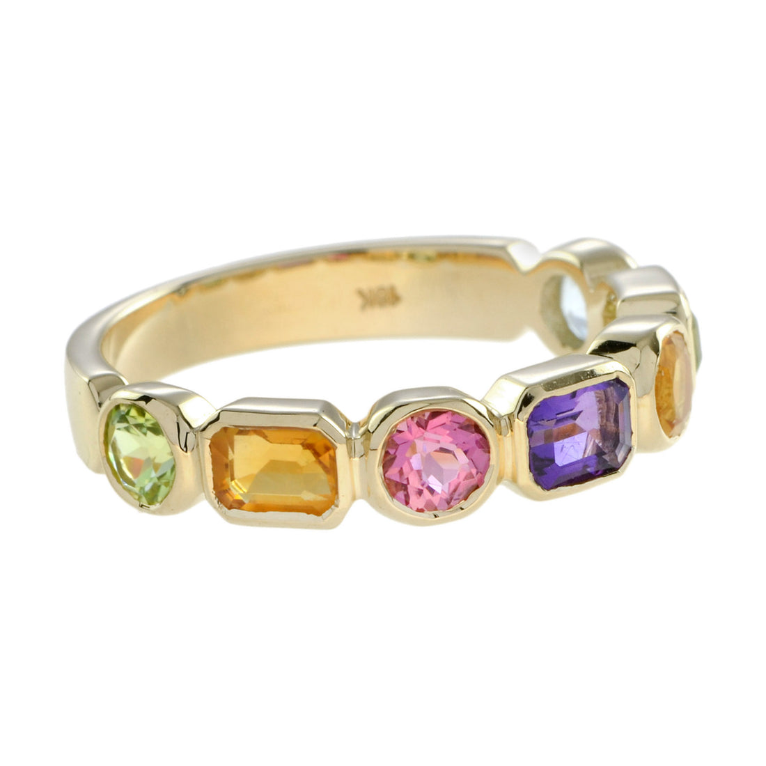 Multi Natural Semi Precious Colored Rainbow Gem Half Eternity Band Gold Ring