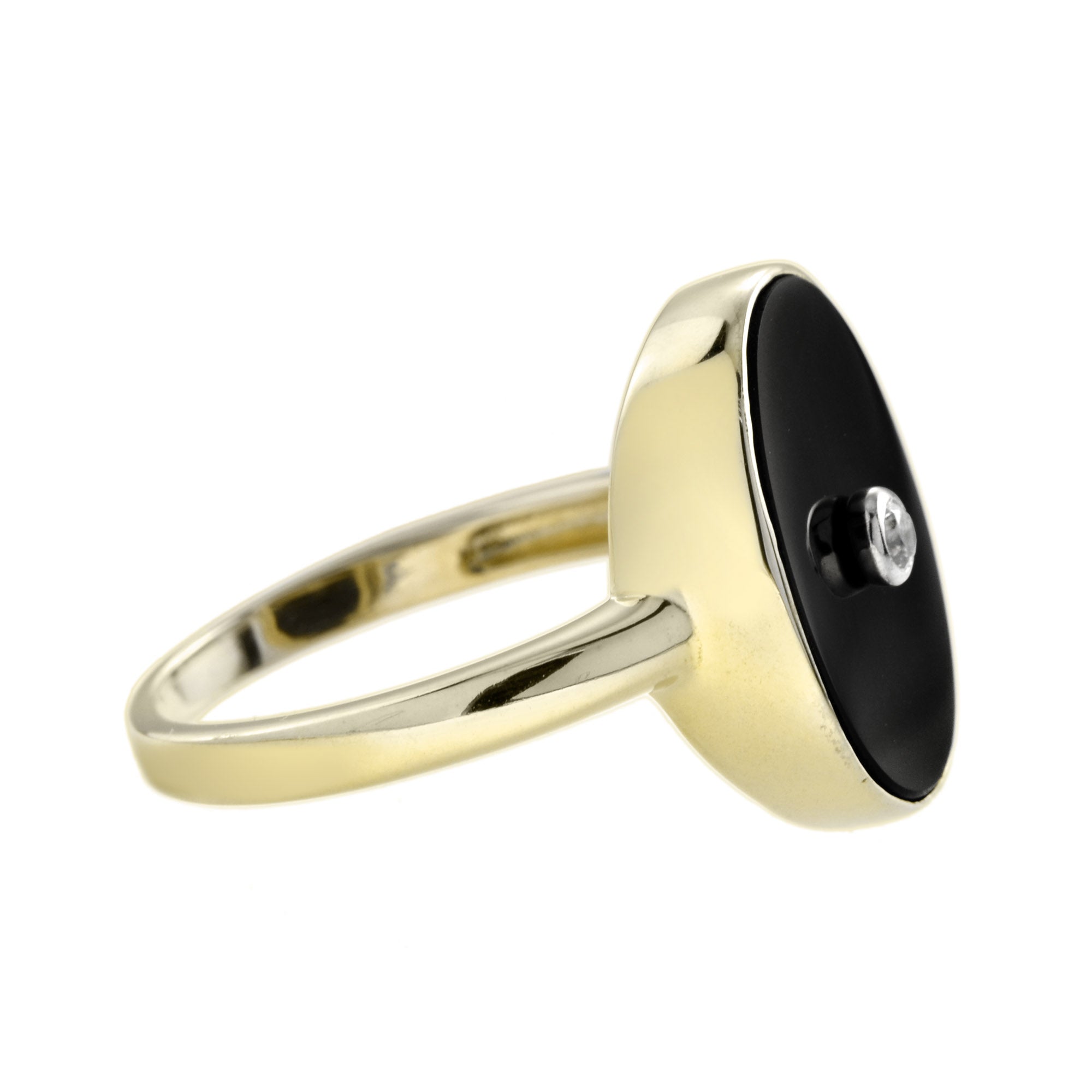 Diamond Black Onyx Art Deco Style Oval Shape 14K White Gold Ring
