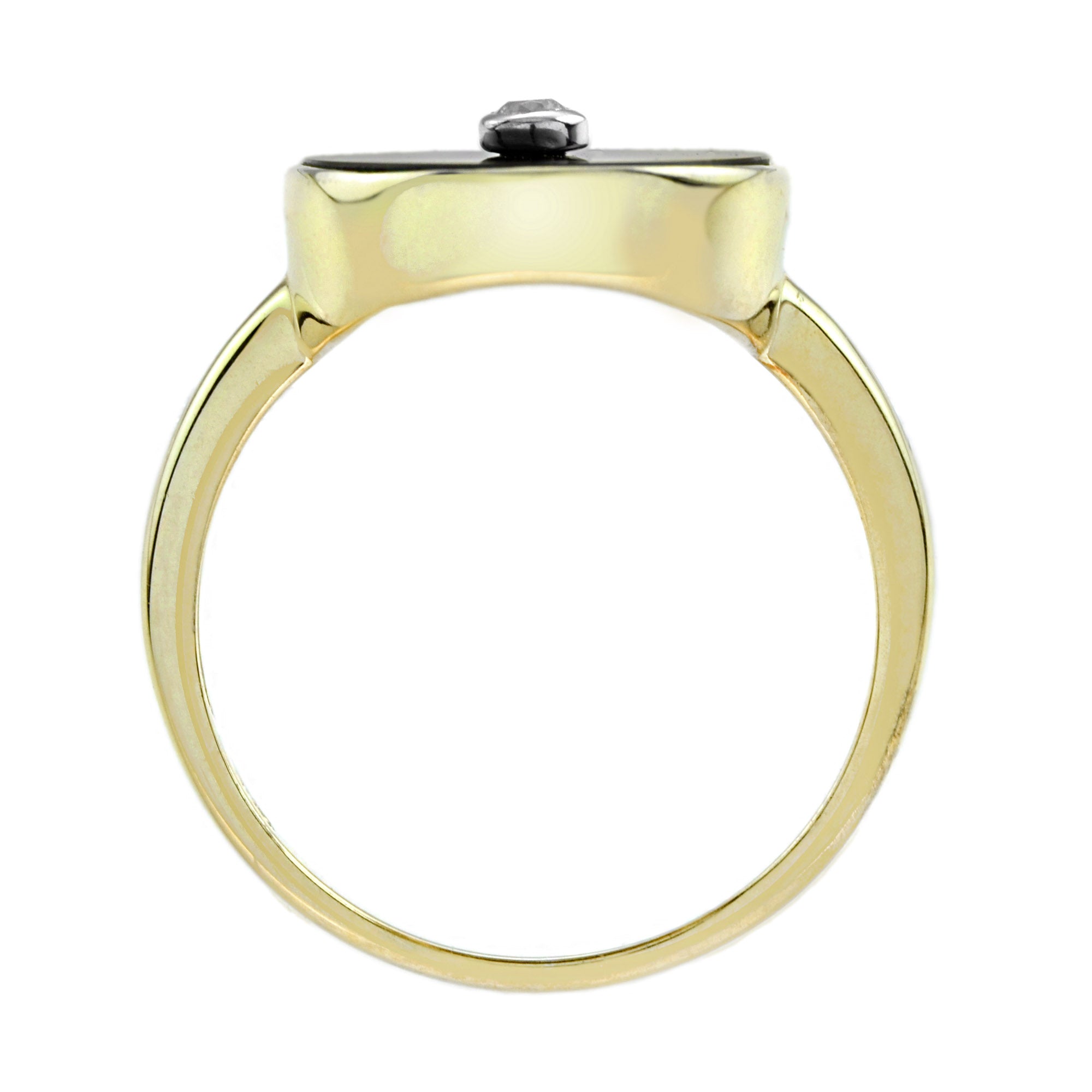 Diamond Black Onyx Art Deco Style Oval Shape 14K White Gold Ring